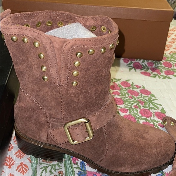 INC Moto Henri suede stud boots in nutmeg New - Picture 4 of 14